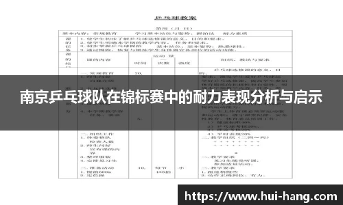 南京乒乓球队在锦标赛中的耐力表现分析与启示